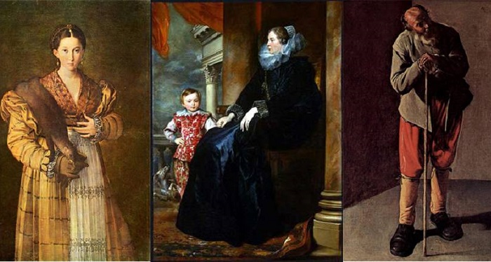 Слева направо: Антея. Пармиджанино, ок. 1537; Леди Дженовезе. Антонис Ван Дейк, 1626; Крестьянин. Жорж де Ла Тур. | Фото: rgo-sib.ru.