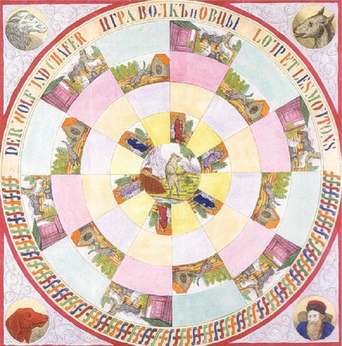 Настольная игра «Волк и овцы», 1884 года. | Фото: i2.wp.com/img11.nnm.ru.