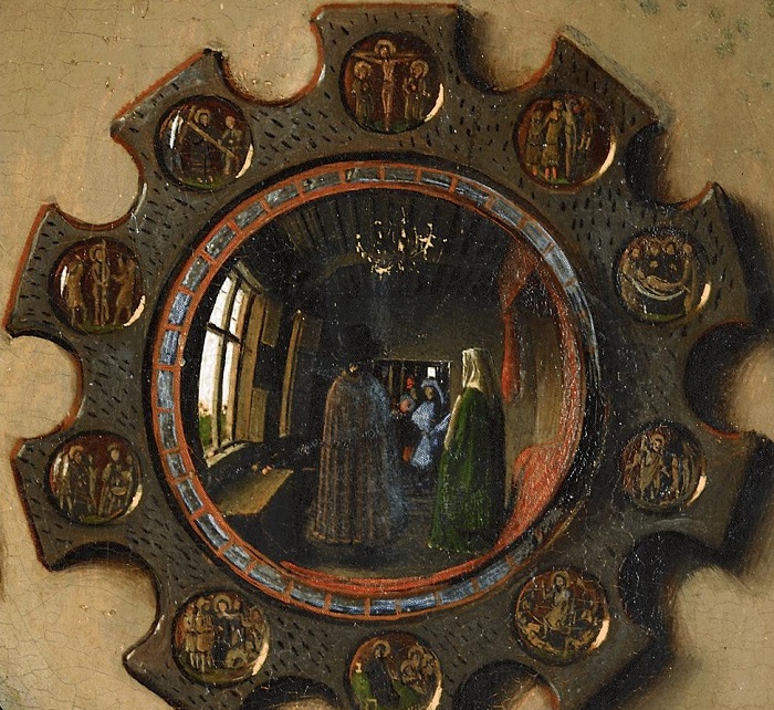 Портрет четы Арнольфини. Фрагмент: зеркало. Ян ван Эйк, 1434 год. | Фото: a395.idata.over-blog.com.