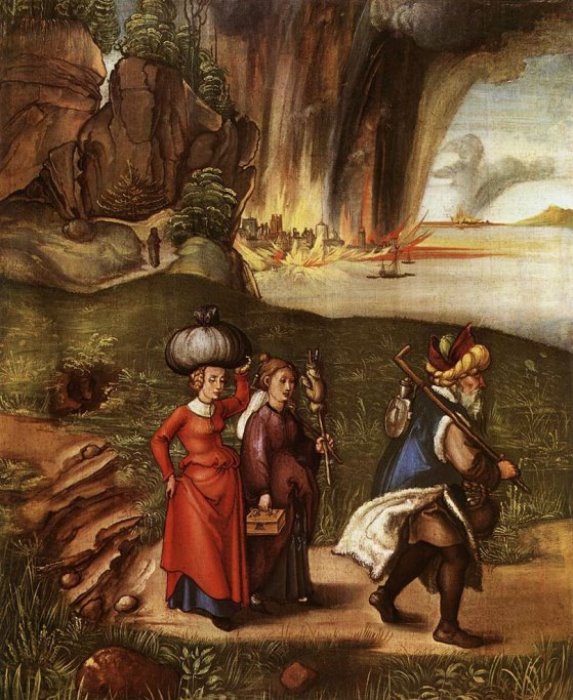 Альбрехт Дюрер. Бегство Лота с дочерьми из Содома, 1496