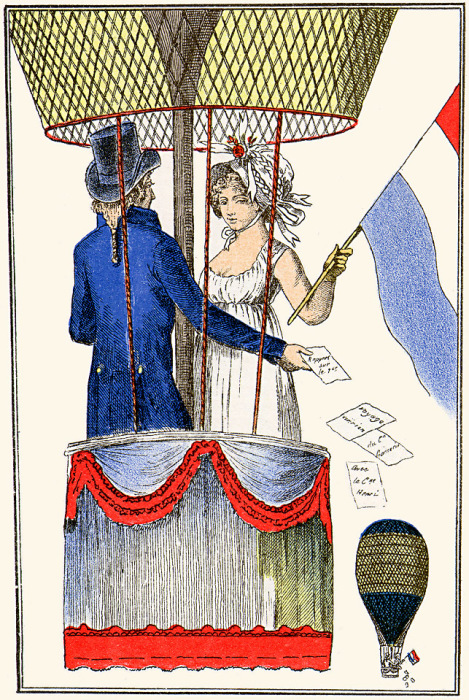 Андре-Жак Гарнерен с гражданкой Анри в полете на воздушном шаре 8 июля 1798 года. | Фото: en.wikipedia.org.