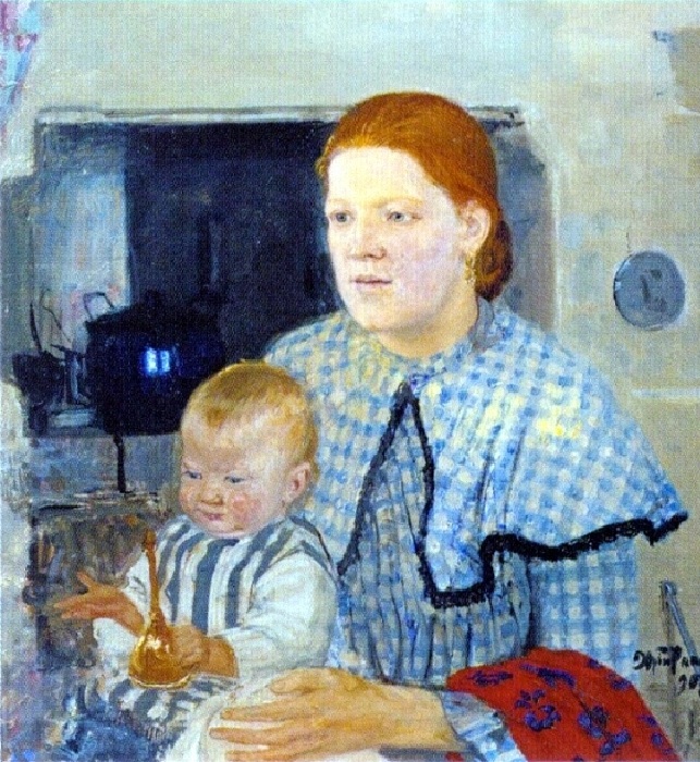  Семейный портрет  (жена Прасковья и сын Гай). (1907 год).  Автор: Юрий Репин.