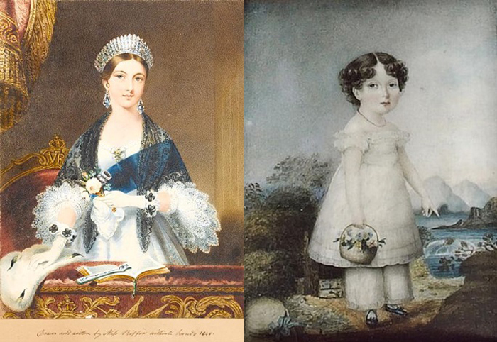 Слева - портрет молодой королевы Виктории.