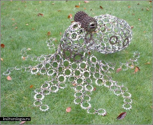 Скульптуры из велосипедных частей от Дарена Гринхау