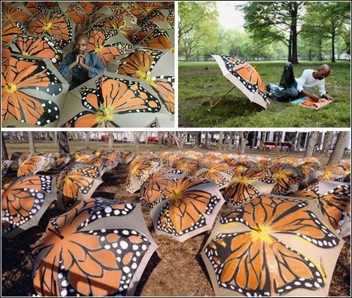 Зонты и бабочки на Манхэттене. Инсталляция Виктора Мэтьюза