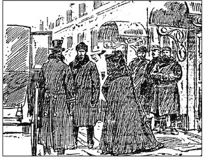 Отъезд подсудимой из зала суда перед бегством. «Петербуржский листок», 1907 г., №335, 6 декабря. 
