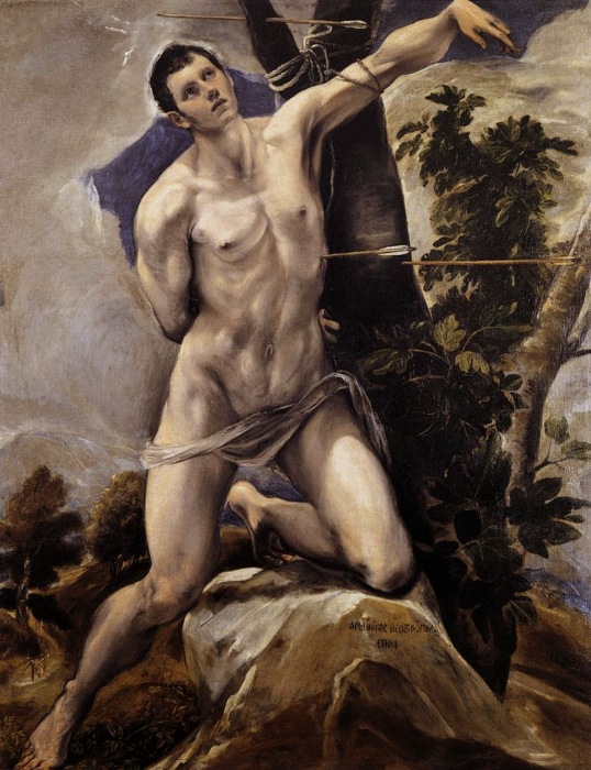 Мученичество Себастьяна - легионера, ставшего святым. Предположительно полотно Микеланджело.