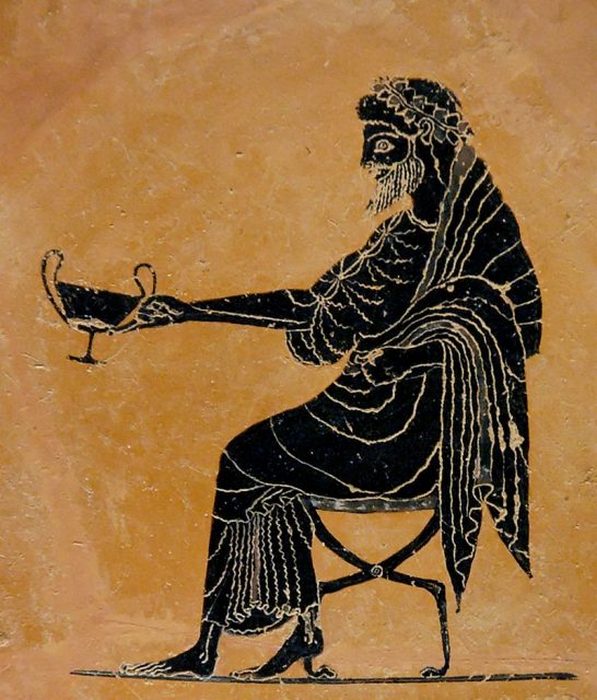 Дионис, протягивающий чашу для питья (канфар), конец VI века до нашей эры.