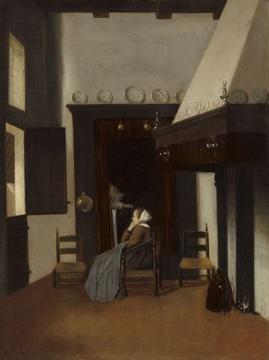 Картина «Маленькая медсестра» Якоба Врела изображает женщину, читающую книгу в кровати-коробке. Рядом сидит ее компаньонка, которая смотрит в окно.