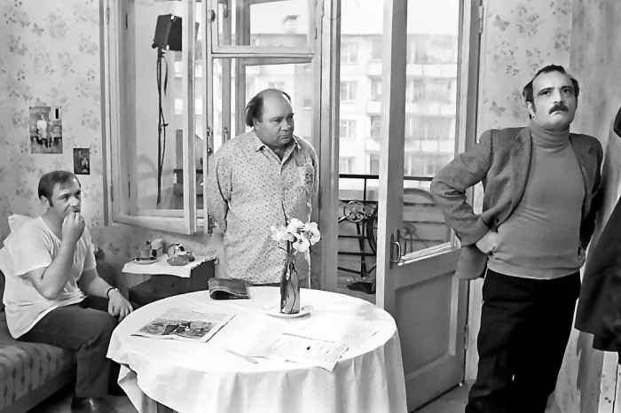 Леонид Куравлев, Евгений Леонов и Георгий Данелия на съемочной площадке фильма «Афоня».