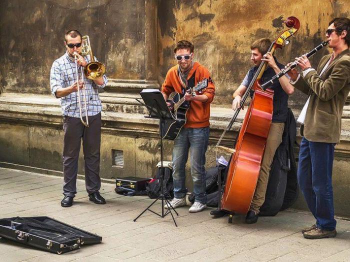 Уличные музыканты на улицах Праги.