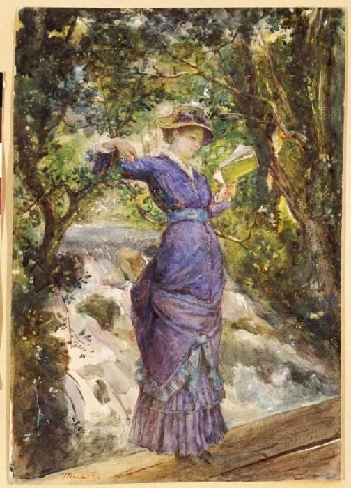 Девушка, читающая у водопада. Картина Марии Башкирцевой.