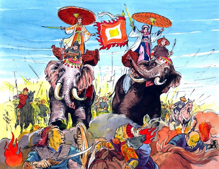 Сёстры Чынг на боевых слонах