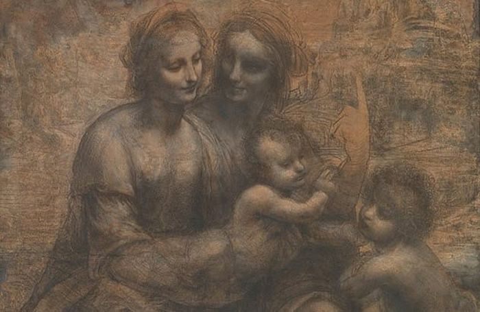 Богоматерь с младенцем, святой Анной и Иоанном Крестителем. Леонардо да Винчи.