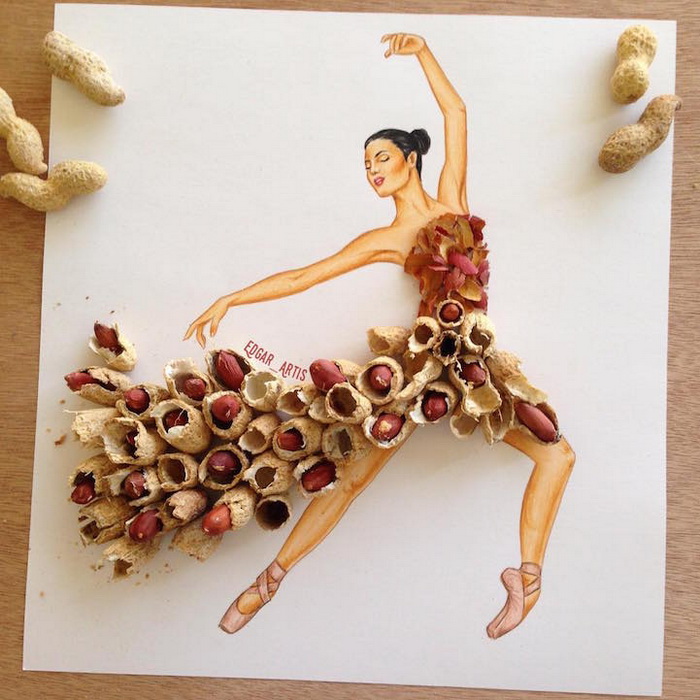 Страстный танец в платье из арахисовых зерен