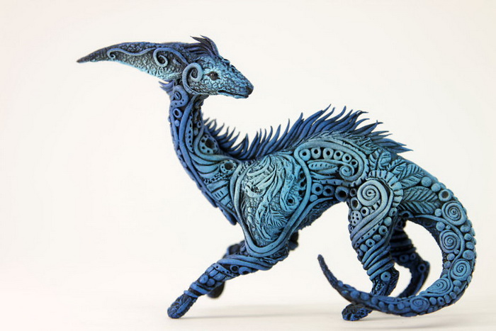 Фигурки животных из полимерной глины в стиле фэнтези