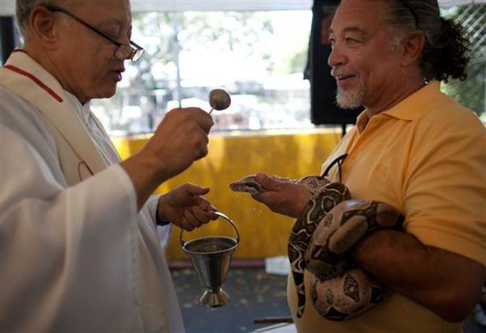 Змея получила благословение священника. Фото: rg.ru