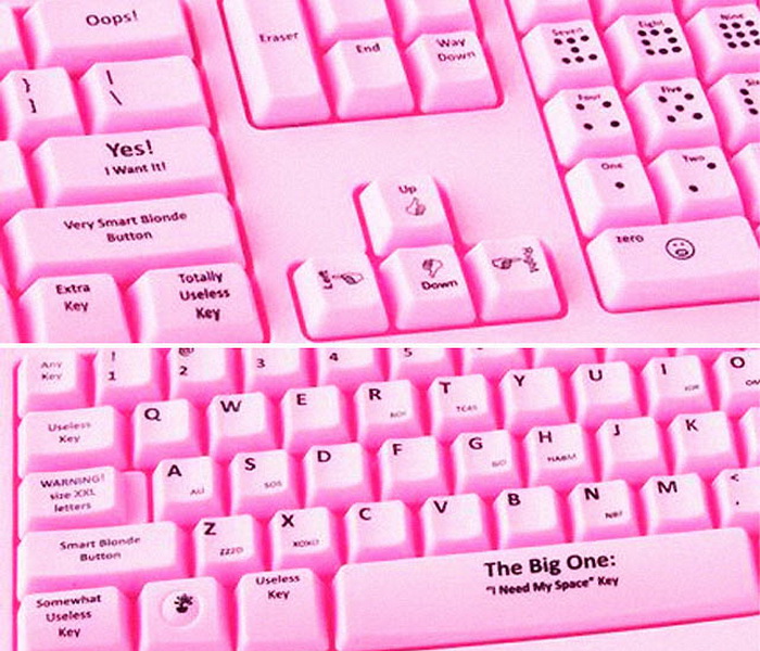 Креативные идеи для офисных сотрудников: розовая клавиатура для блондинок