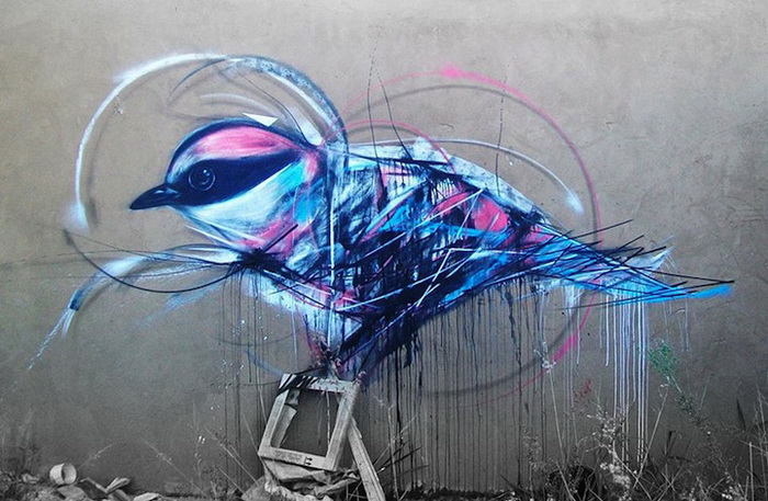 Пернатый стрит-арт: птицы на граффити от L7m