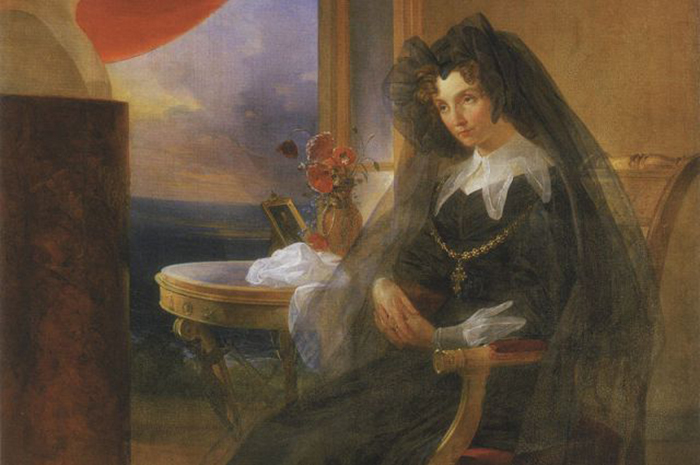 Портрет Елизаветы Алексеевны в трауре рядом с бюстом супруга. Худ. П. Басин (1831) 