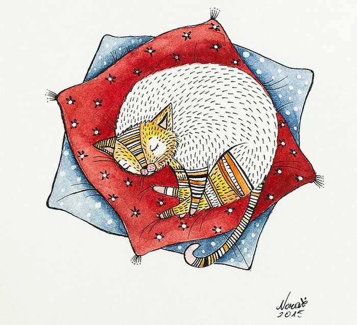 Милые коты на рисунках художницы Norvile Dovidonyte