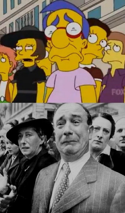 Пародия Симпсонов на то, как французы встречают нацистских оккупантов во время Второй мировой войны
