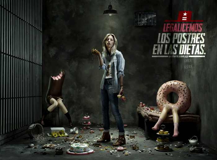 Серия забавных плакатов от Uniform Jeans: *Legalize sweets on diets*