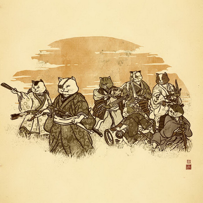 Семь котов-самураев. Забавные иллюстрации Вильяма Чуа (William Chua)
