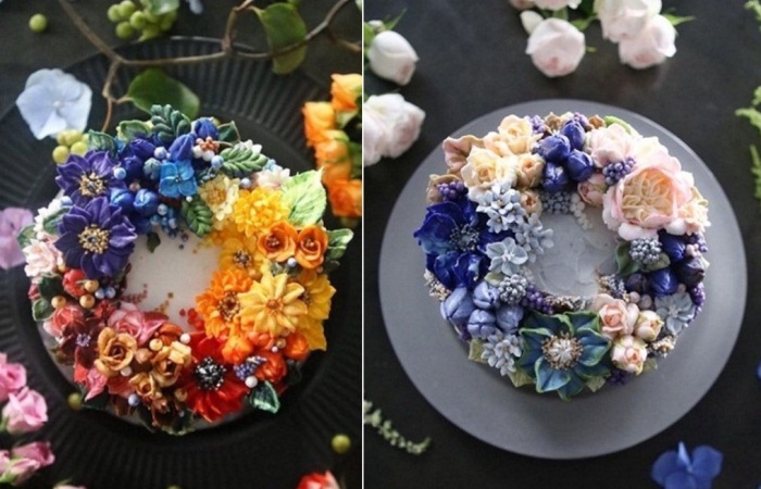 Торты, украшенные цветами из крема