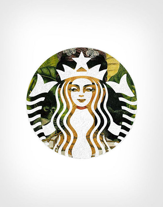 Портрет Фриды Кало и эмблема Starbucks