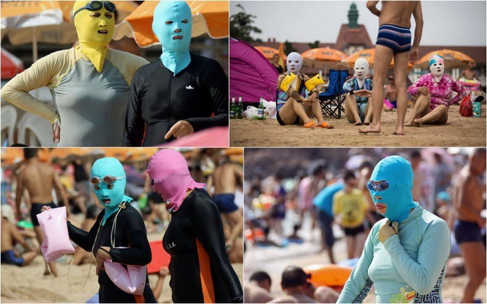 Модные шапочки для плаванья face-kinis - тренд этого сезона в Китае