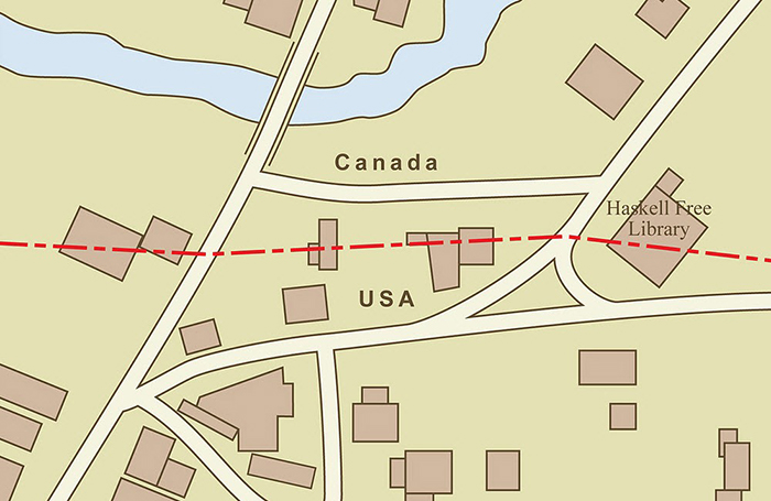 Граница между Канадой и Америкой проходит по одной из улиц поселка.