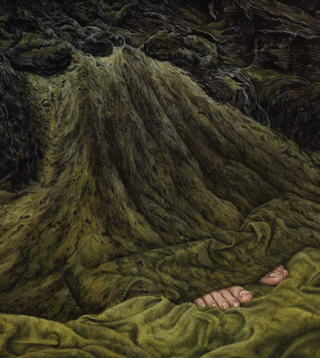 На картинах Moki Mioke человеческие тела и скандинавские пейзажи сливаются воедино