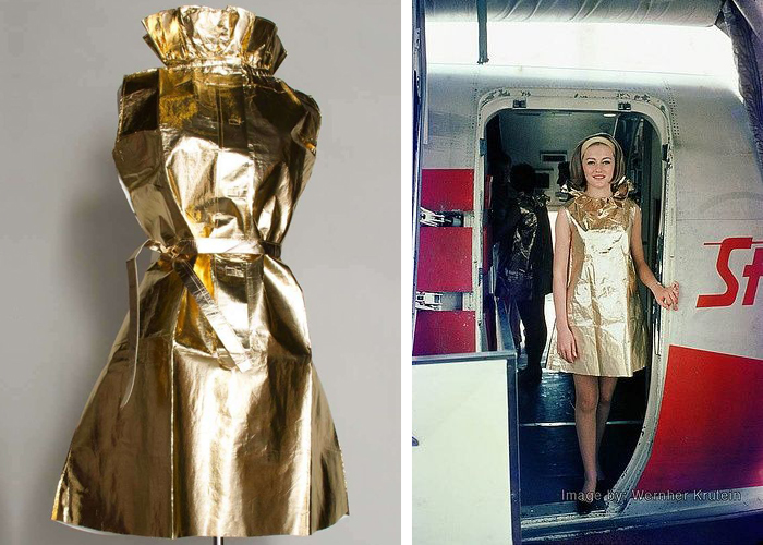 Униформа стюардесс: платья из золотой фольги