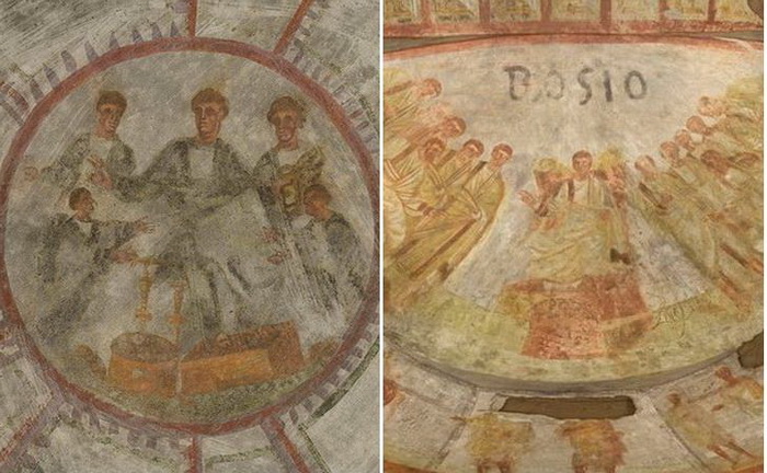 Античные фрески в катакомбах Домитиллы в Риме.