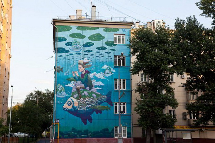 Яркий стрит-арт на улицах Москвы от Рустама Салемгараева (Qbic), Казань
