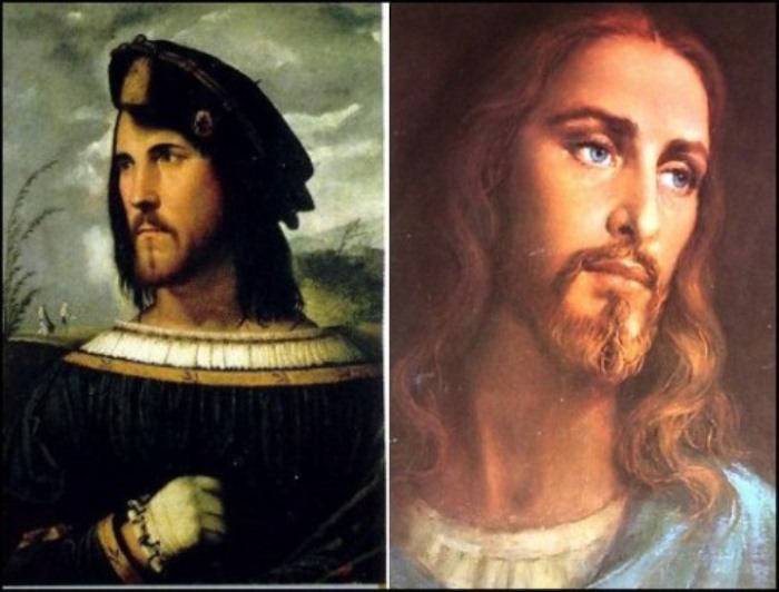 Портреты Чезаре Борджиа и Иисуса.