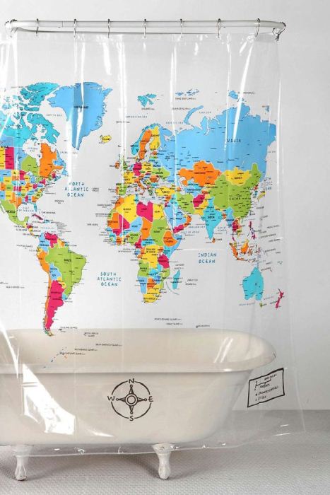Занавеска для ванной с картой мира