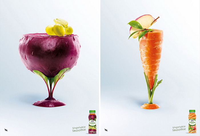 Вкусные коктейли из овощей и фруктов в креативной рекламе компании Pierre Martinet