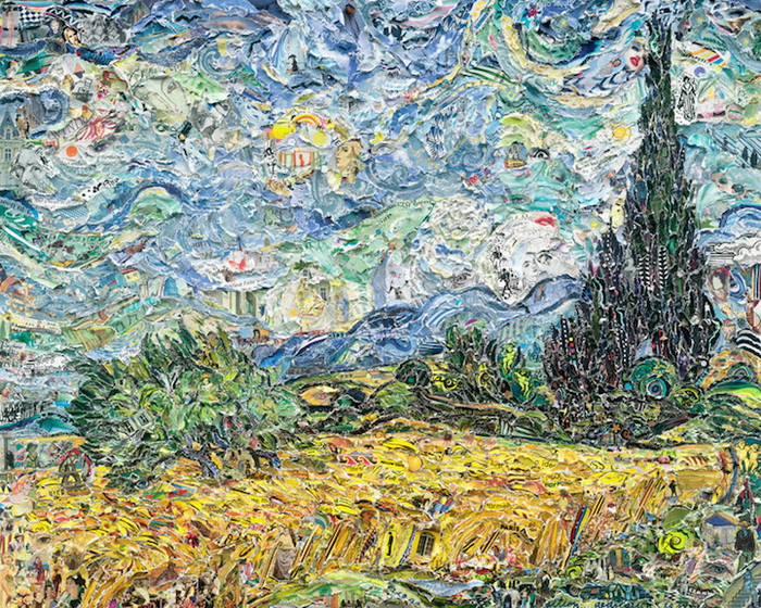 *Пшеничное поле с кипарисами* Винсент Ван Гог. Коллаж Вика Муниса (Vik Muniz)