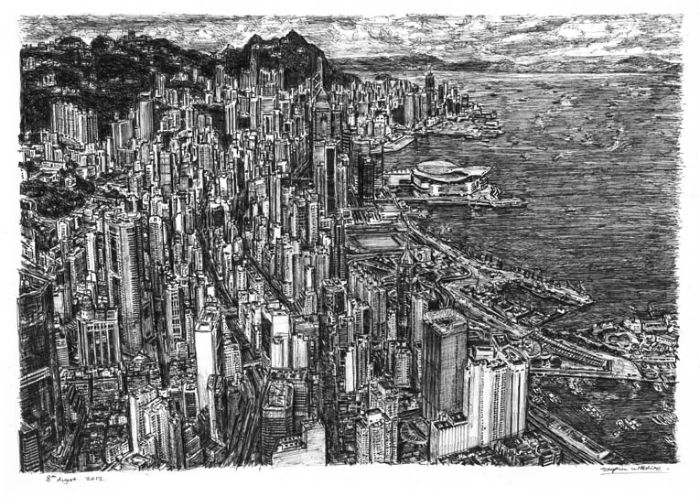 Панорама Гонконга. Потрясающие работы британского художника