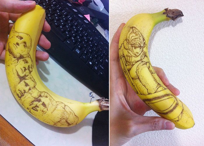 Рисунки на банановой кожуре