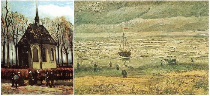 Похищенные картины Ван Гога - Церковь в Ньюнене и Вид моря в Шевинген.