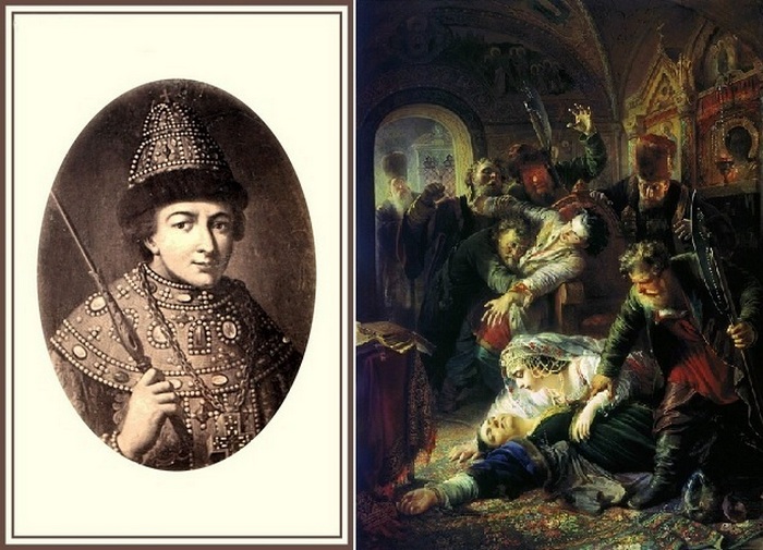 Портрет Федора Годунова и картина Константина Маковского Убийство сына Бориса Годунова.