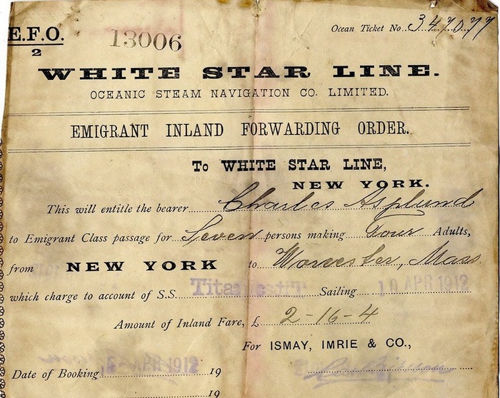 Пассажирский билет на Титаник. Апрель 1912.