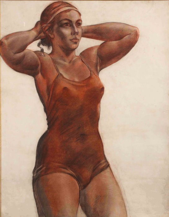 Александр Дейнека, «Спортсменка, завязывающая ленту» - эскиз к картине 1951 года «Купальщица».