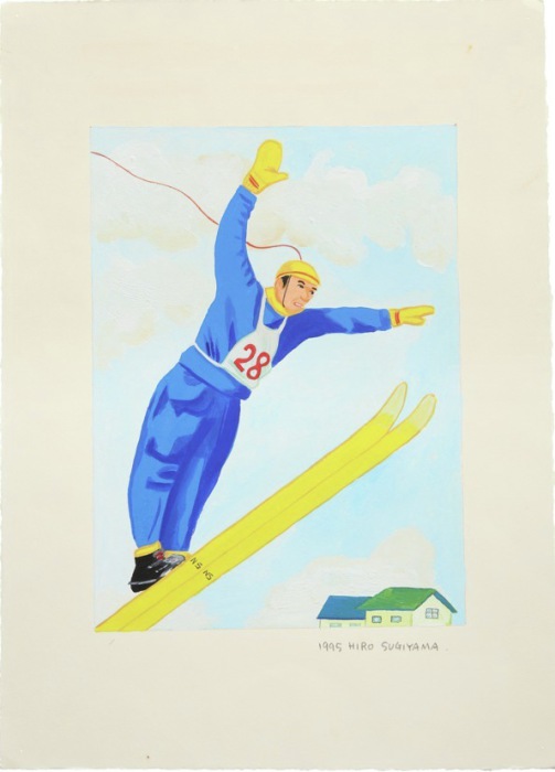 Карикатурный лыжник в картине Hiro Sugiyama.