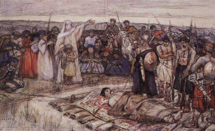 В.И. Суриков. Княгиня Ольга встречает тело князя Игоря.