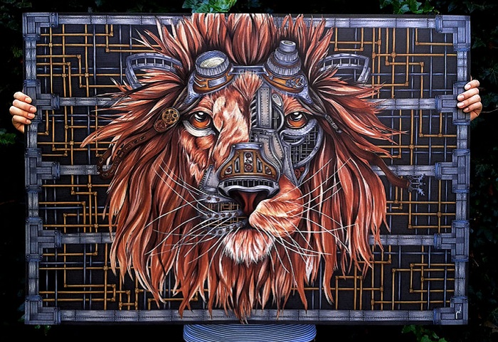 Steampunk-лев. Рисунок от румынской художницы.