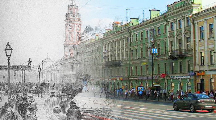 Невский проспект в 19 веке и сегодня.